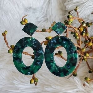 NEW Green Resin large oval earrings
